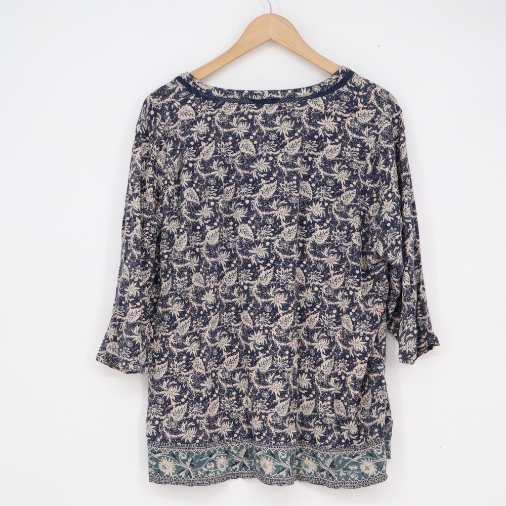 Lucky Brand Womens 2X Indigo Blue Floral Paisley Split V-Neck 3/4 Sleeve Blouse - Picture 5 of 6